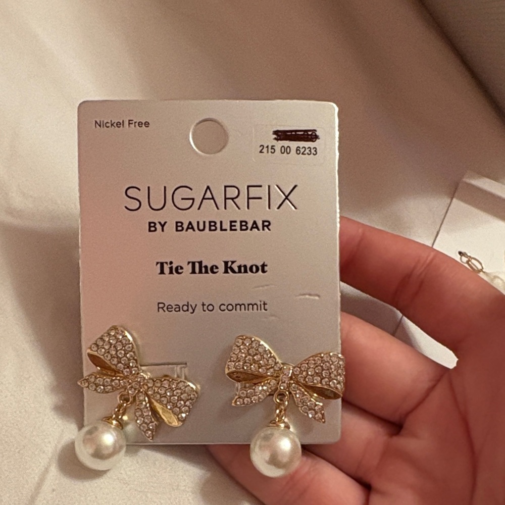 Sugarfix Gold Bow Earrings with Pearls